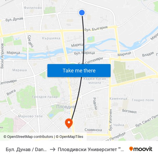 Бул. Дунав / Danube Blvd (322) to Пловдивски Университет ""Паисий Хилендарски"" map