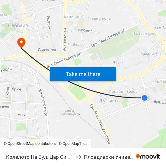 Колелото На Бул. Цар Симеон / Tsar Simeon Blvd Roundabout (1032) to Пловдивски Университет ""Паисий Хилендарски"" map