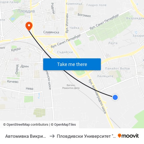 Автомивка Викрис / Vikris Car Wash to Пловдивски Университет ""Паисий Хилендарски"" map