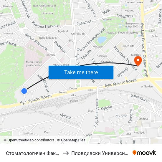 Стоматологичен Факултет / Faculty Of Dentistry to Пловдивски Университет ""Паисий Хилендарски"" map