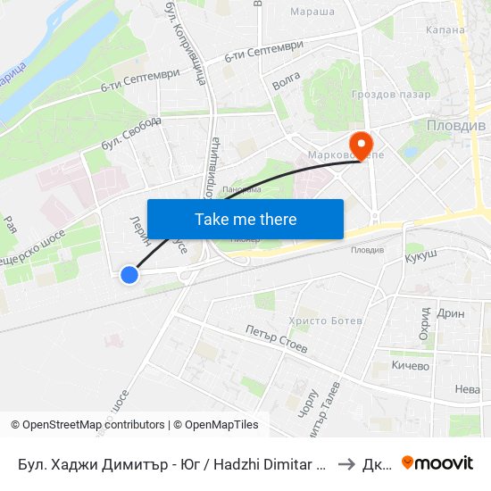 Бул. Хаджи Димитър - Юг / Hadzhi Dimitar St - South (307) to Дкц 6 map