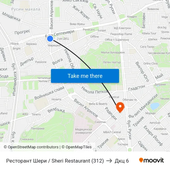 Ресторант Шери / Sheri Restaurant (312) to Дкц 6 map