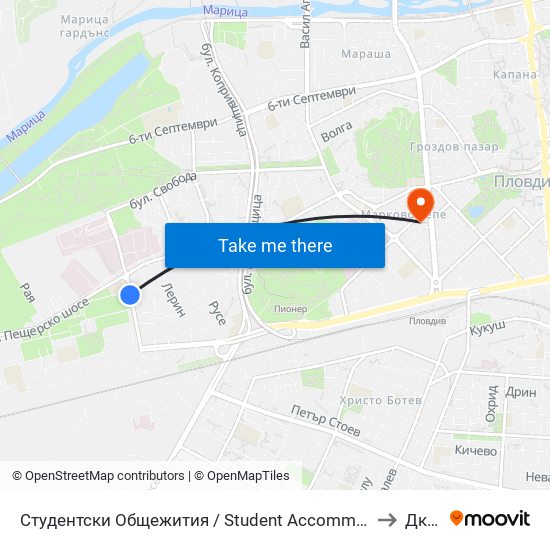 Студентски Общежития / Student Accommodation (389) to Дкц 6 map