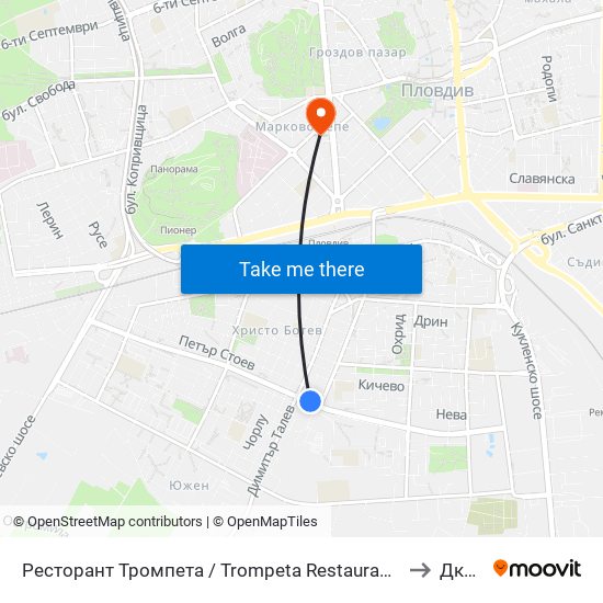 Ресторант Тромпета / Trompeta Restaurant (326) to Дкц 6 map