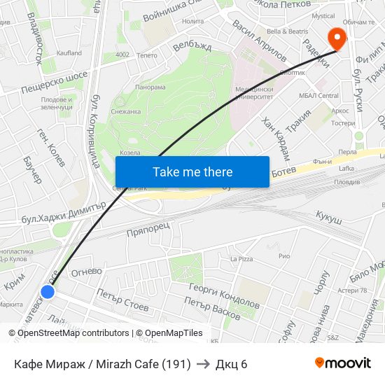 Кафе Мираж / Mirazh Cafe (191) to Дкц 6 map