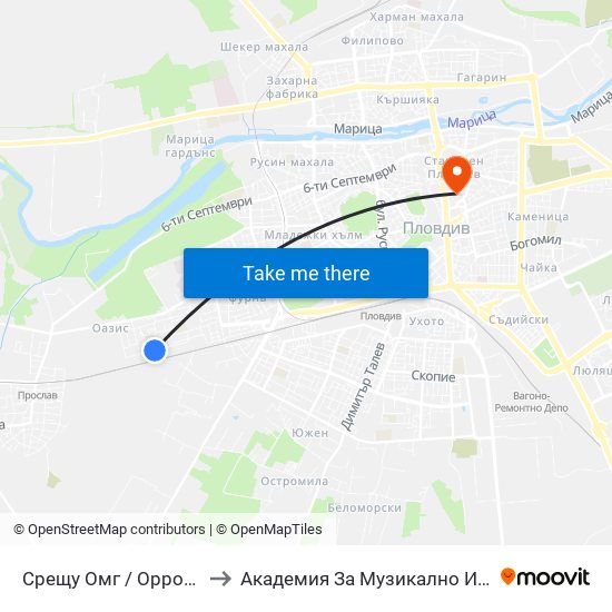 Срещу Омг / Opposite Omg (304) to Академия За Музикално И Танцово Изкуство map