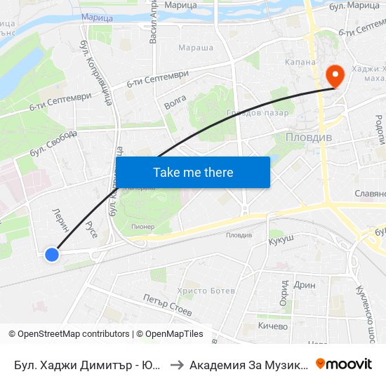 Бул. Хаджи Димитър - Юг / Hadzhi Dimitar St - South (307) to Академия За Музикално И Танцово Изкуство map