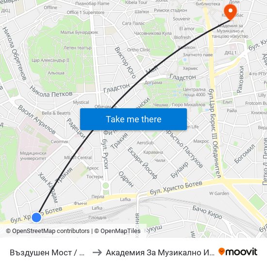 Въздушен Мост / Air Bridge (204) to Академия За Музикално И Танцово Изкуство map