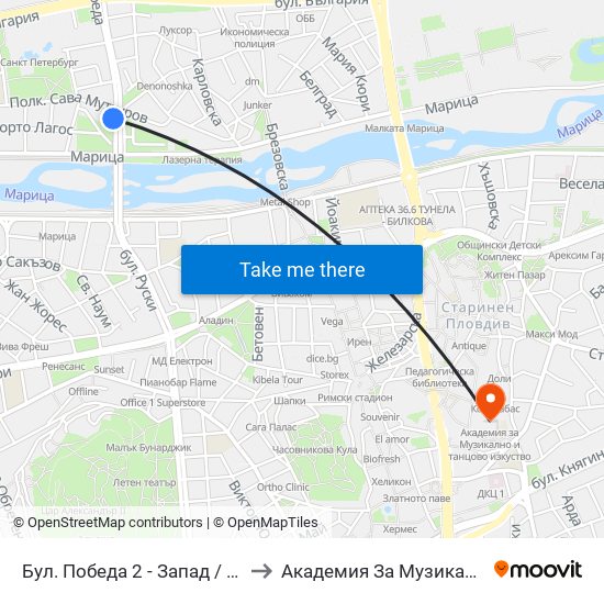 Бул. Победа 2 - Запад / Pobeda Blvd 2 - West (273) to Академия За Музикално И Танцово Изкуство map