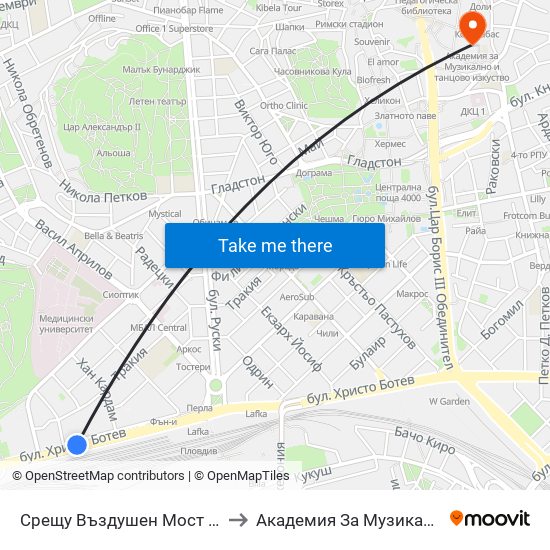 Срещу Въздушен Мост / Opposite Air Bridge (189) to Академия За Музикално И Танцово Изкуство map