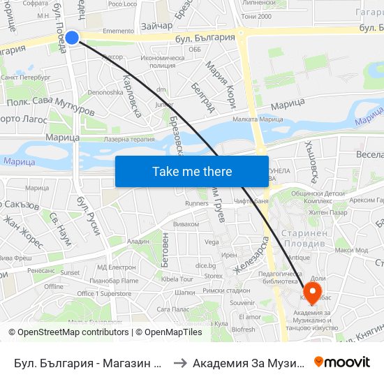 Бул. България - Магазин Нева / Bulgaria Blvd - Neva Store (99) to Академия За Музикално И Танцово Изкуство map