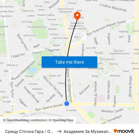 Срещу Сточна Гара / Opposite Stochna Gara (14) to Академия За Музикално И Танцово Изкуство map