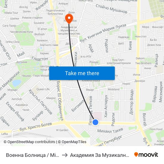 Военна Болница / Military Hospital (335) to Академия За Музикално И Танцово Изкуство map