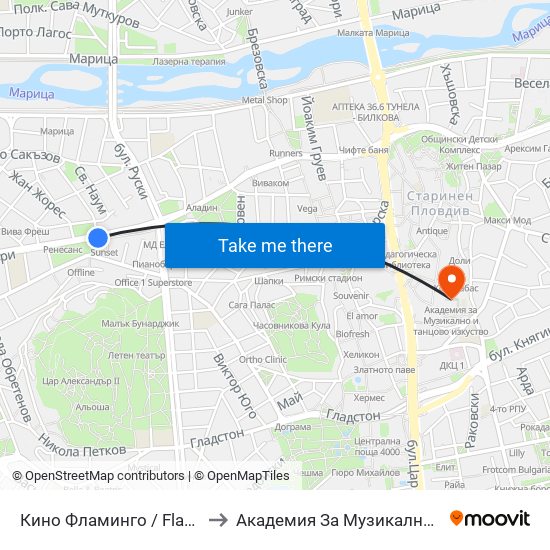Кино Фламинго / Flamingo Cinema (117) to Академия За Музикално И Танцово Изкуство map