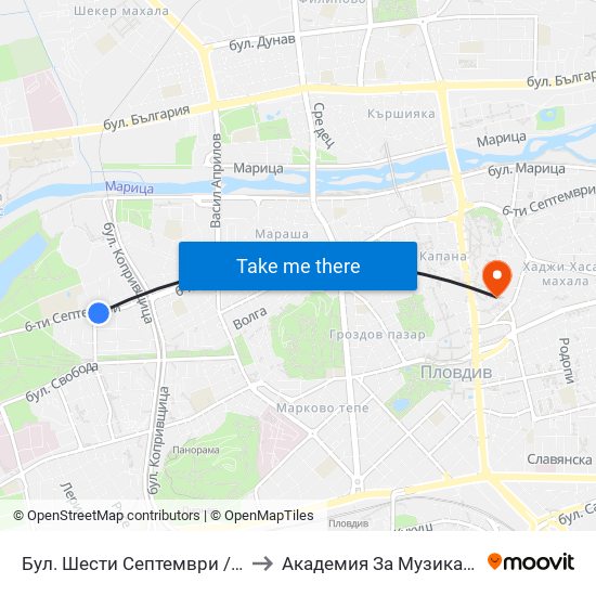 Бул. Шести Септември / Shesti Septemvri Blvd. (240) to Академия За Музикално И Танцово Изкуство map