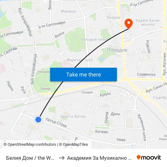 Белия Дом / the White House (201) to Академия За Музикално И Танцово Изкуство map