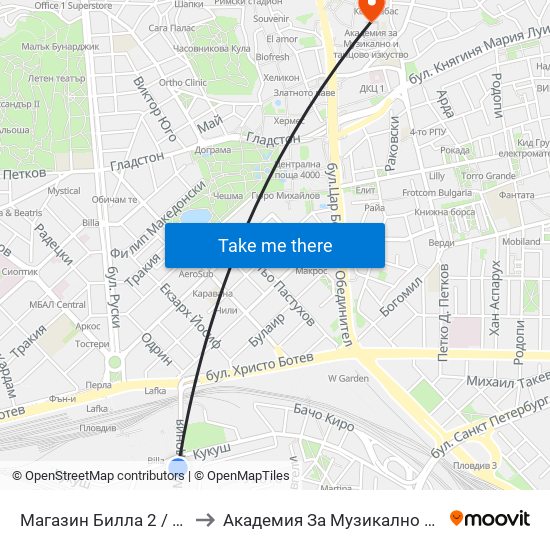 Магазин Билла 2 / Billa Store 2 (15) to Академия За Музикално И Танцово Изкуство map