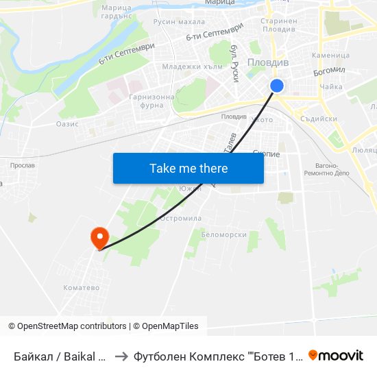Байкал / Baikal (44) to Футболен Комплекс ""Ботев 1912"" map