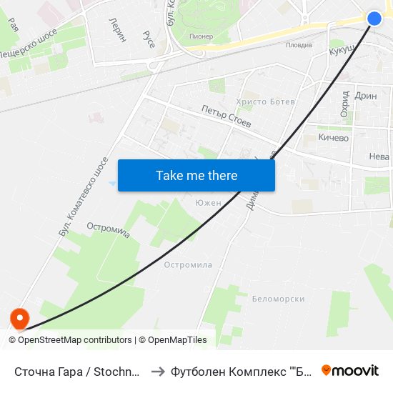 Сточна Гара / Stochna Gara (43) to Футболен Комплекс ""Ботев 1912"" map
