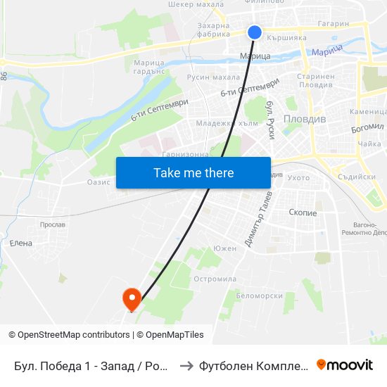 Бул. Победа 1 - Запад / Pobeda Blvd 1 - West (272) to Футболен Комплекс ""Ботев 1912"" map