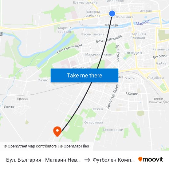 Бул. България - Магазин Нева / Bulgaria Blvd - Neva Store (99) to Футболен Комплекс ""Ботев 1912"" map