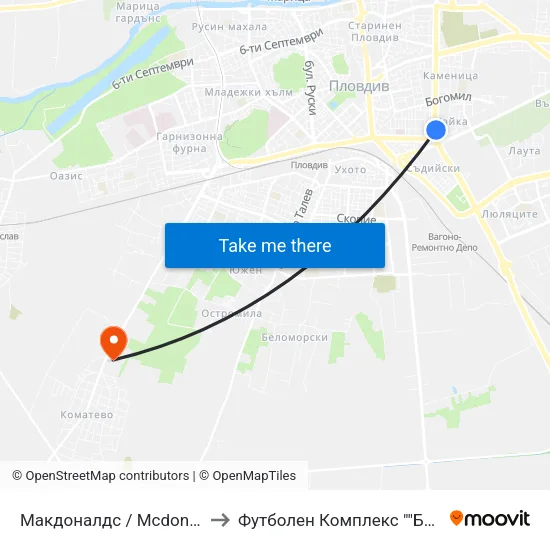 Макдоналдс / Mcdonalds (220) to Футболен Комплекс ""Ботев 1912"" map
