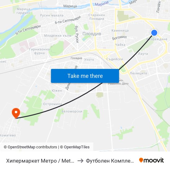 Хипермаркет Метро / Metro Hypermarket (217) to Футболен Комплекс ""Ботев 1912"" map