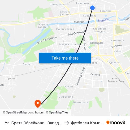 Ул. Братя Обрейкови - Запад / Bratya Obreykovi St. - West (7) to Футболен Комплекс ""Ботев 1912"" map