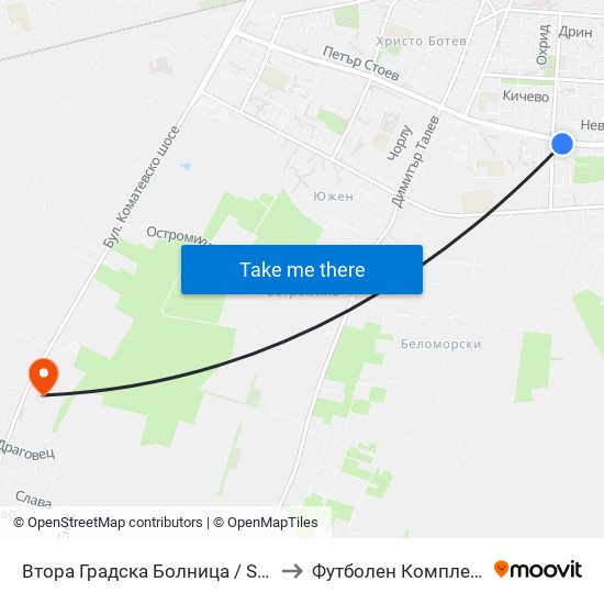 Втора Градска Болница / Second City Hospital (61) to Футболен Комплекс ""Ботев 1912"" map