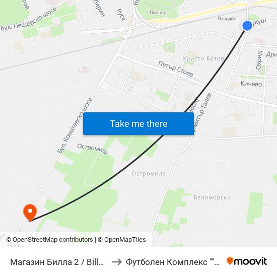 Магазин Билла 2 / Billa Store 2 (15) to Футболен Комплекс ""Ботев 1912"" map