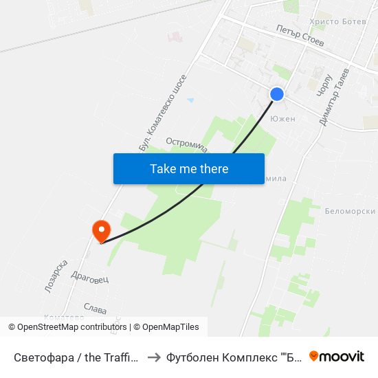 Светофара / the Traffic Light (37) to Футболен Комплекс ""Ботев 1912"" map