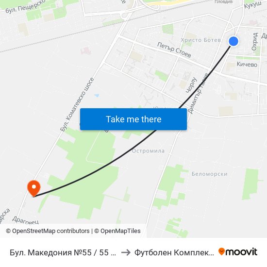 Бул. Македония №55 / 55 Macedonia Blvd. (41) to Футболен Комплекс ""Ботев 1912"" map