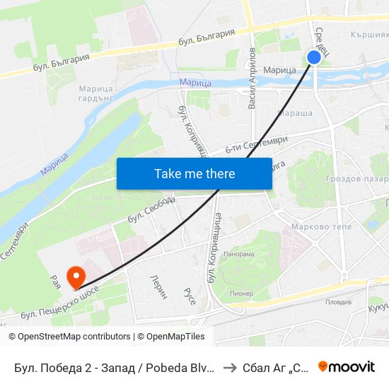 Бул. Победа 2 - Запад / Pobeda Blvd 2 - West (273) to Сбал Аг „Селена“ map