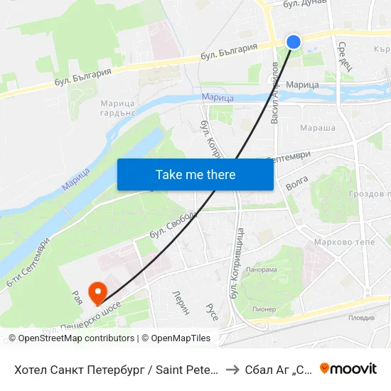 Хотел Санкт Петербург / Saint Petersburg Hotel (98) to Сбал Аг „Селена“ map