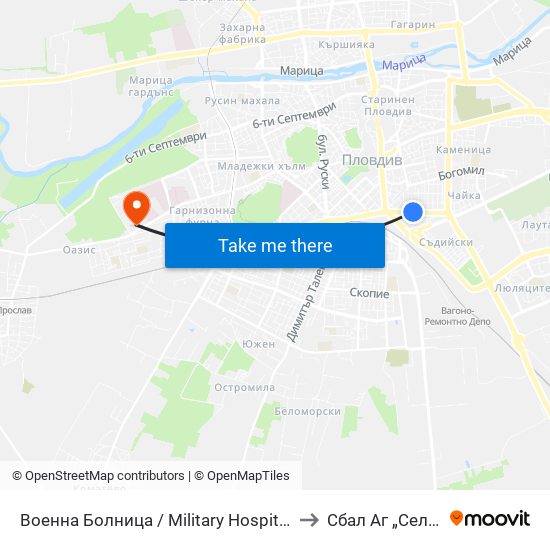 Военна Болница / Military Hospital (335) to Сбал Аг „Селена“ map