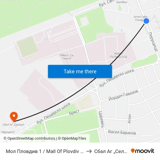 Мол Пловдив 1 / Mall Of Plovdiv 1 (315) to Сбал Аг „Селена“ map