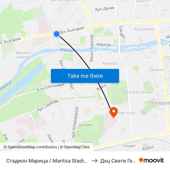 Стадион Марица / Maritsa Stadium (438) to Дкц Свети Георги map