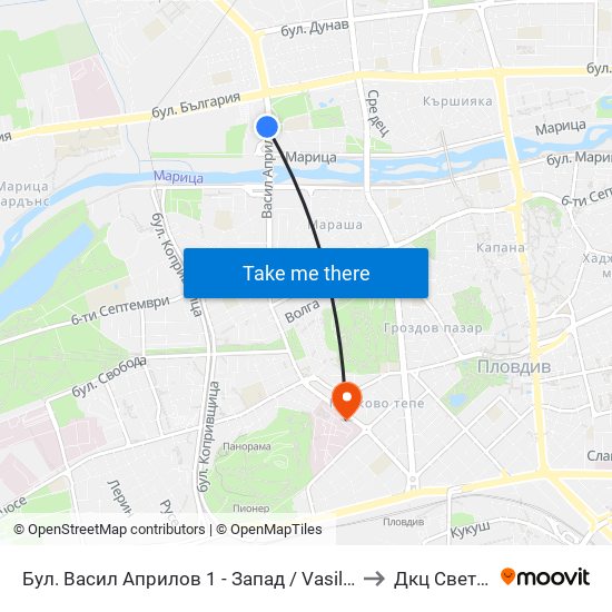 Бул. Васил Априлов 1 - Запад / Vasil Aprilov St. 1 - West (402) to Дкц Свети Георги map