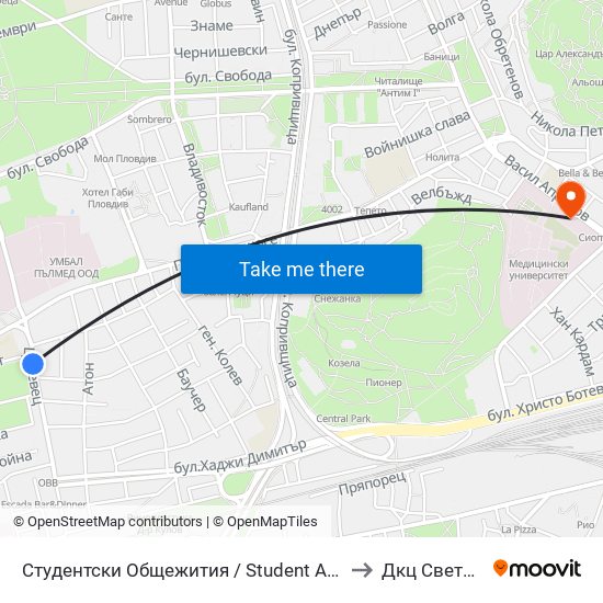 Студентски Общежития / Student Accommodation (389) to Дкц Свети Георги map