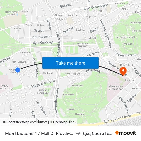 Мол Пловдив 1 / Mall Of Plovdiv 1 (315) to Дкц Свети Георги map