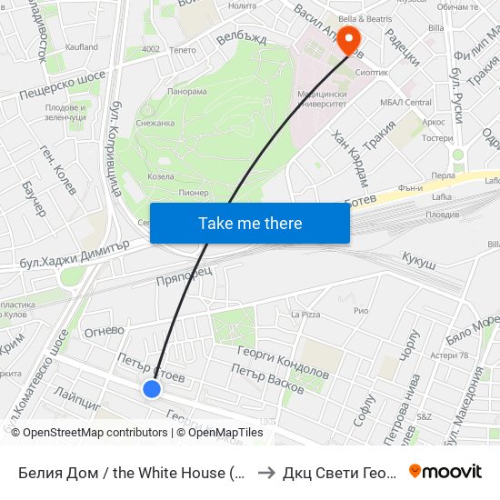 Белия Дом / the White House (201) to Дкц Свети Георги map