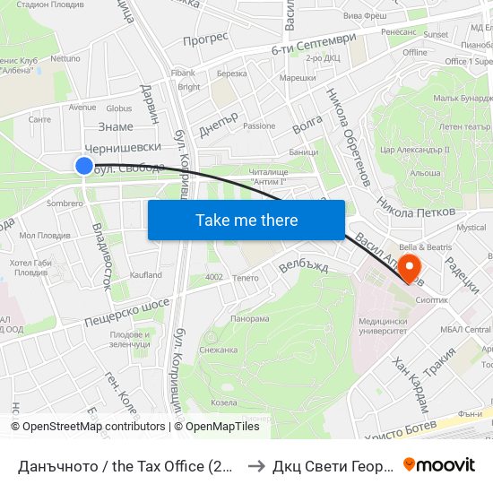 Данъчното / the Tax Office (268) to Дкц Свети Георги map
