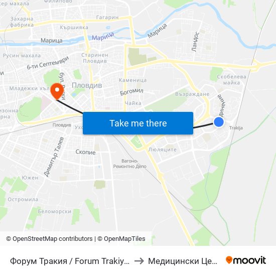 Форум Тракия / Forum Trakiya (78) to Медицински Център map