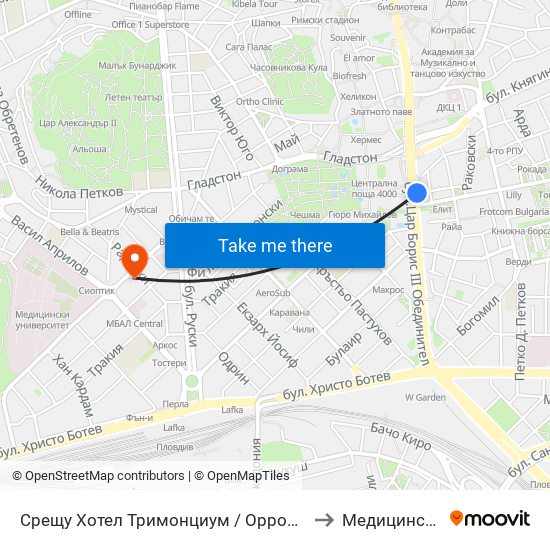 Срещу Хотел Тримонциум / Opposite Trimonthium Hotel (45) to Медицински Център map