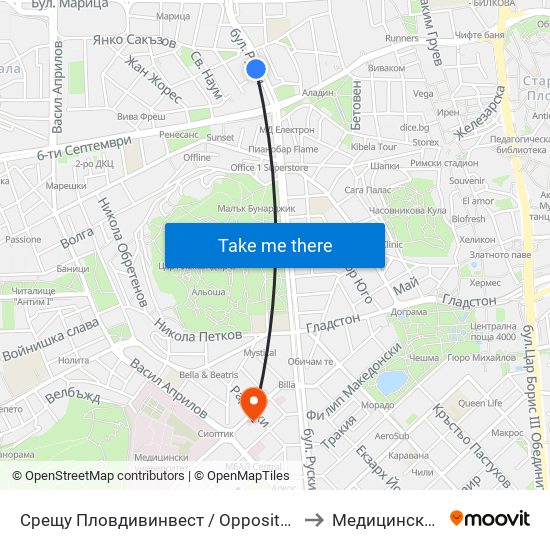 Срещу Пловдивинвест / Opposite Plovdivinvest (274) to Медицински Център map