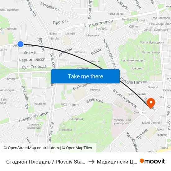 Стадион Пловдив / Plovdiv Stadium (240) to Медицински Център map