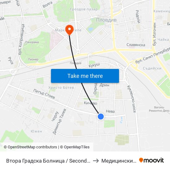 Втора Градска Болница / Second City Hospital (61) to Медицински Център map