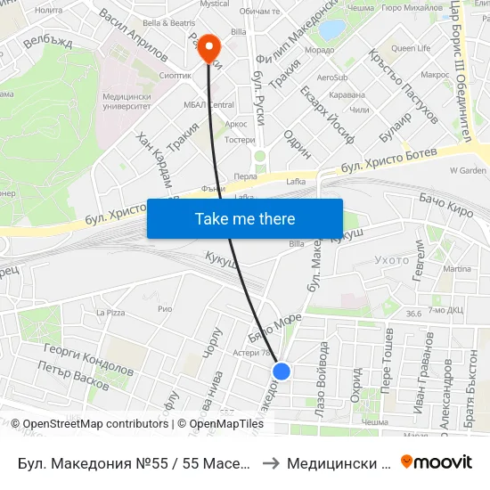 Бул. Македония №55 / 55 Macedonia Blvd. (41) to Медицински Център map