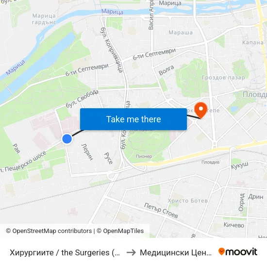 Хирургиите / the Surgeries (151) to Медицински Център map