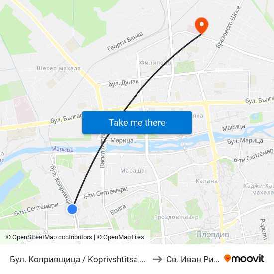 Бул. Копривщица / Koprivshtitsa Blvd. (241) to Св. Иван Рилски map